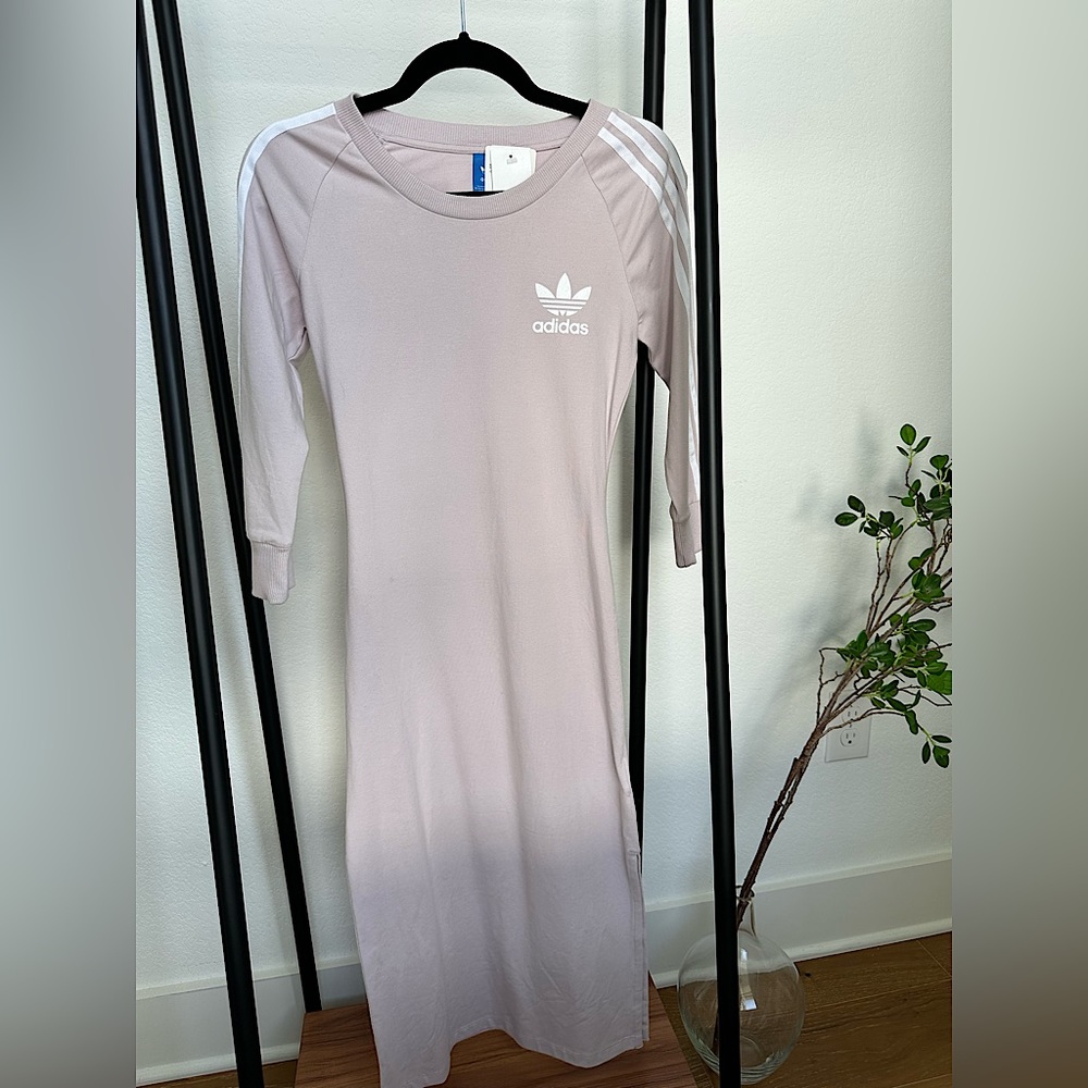 Adidas midi lavender dress with quarter sleeves.